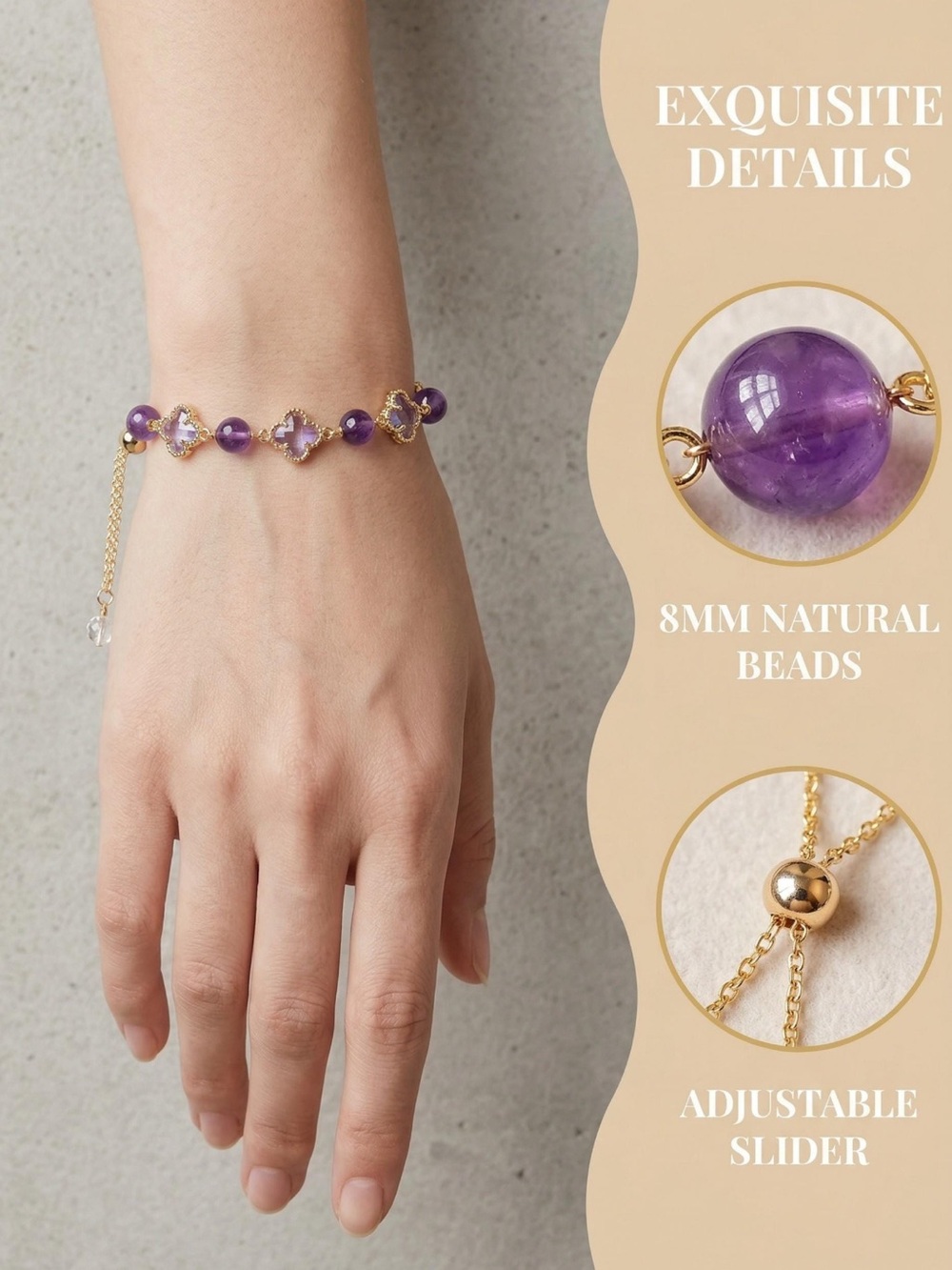 🆕New Purple Amethyst Four Leaf Clover Bracelet - Picture 11 of 16